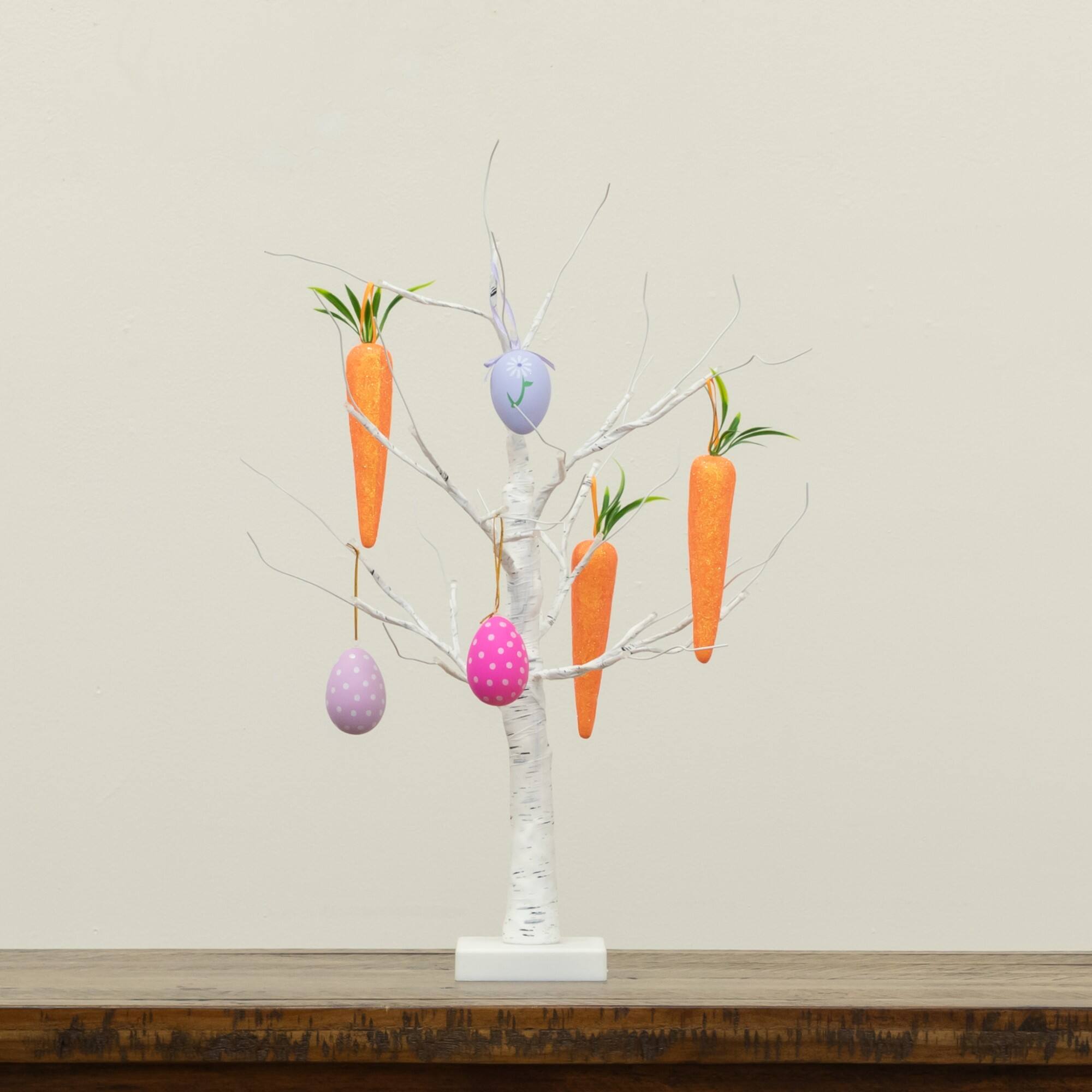 2ft. Pre-Lit Artificial Easter Egg and Carrots Ornament Twig Tree with 24 Warm White LED Lights